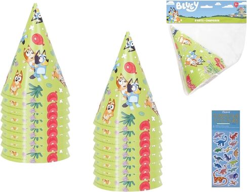 Unique Bluey Birthday Party Supplies Bundle Pack includes Party Cone Hats and 1 Dinosaur Sticker Sheet - 16 Hats in Saudi Arabia
