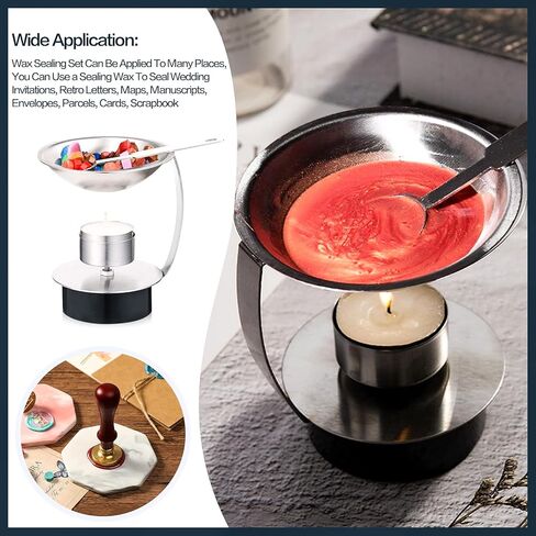 سخان ختم الشمع من إنكي، مجموعة ختم الشمع من الفولاذ المقاوم للصدأ، أداة وعاء فرن صهر الشمع مع ملعقة ذوبان، شموع صغيرة للأظرف، ختم الحروف، خرز ختم الشمع الذائب in Kuwait