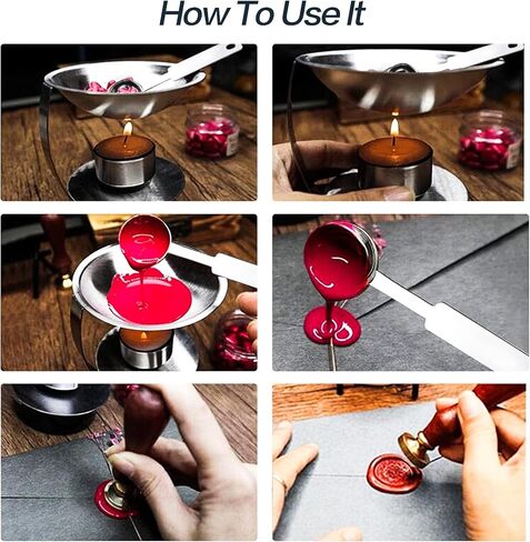 سخان ختم الشمع من إنكي، مجموعة ختم الشمع من الفولاذ المقاوم للصدأ، أداة وعاء فرن صهر الشمع مع ملعقة ذوبان، شموع صغيرة للأظرف، ختم الحروف، خرز ختم الشمع الذائب in Kuwait