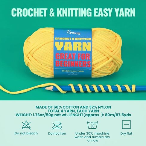 Pllieay 8 Pack of 50g Yarn for Crocheting and Knitting, 8x80m Crochet Yarn Beginner Yarn Knitting Kit with Crochet Hook, Crochet Kit with Easy-to-See Stitches - Worsted Medium #4 Yarn in Saudi Arabia
