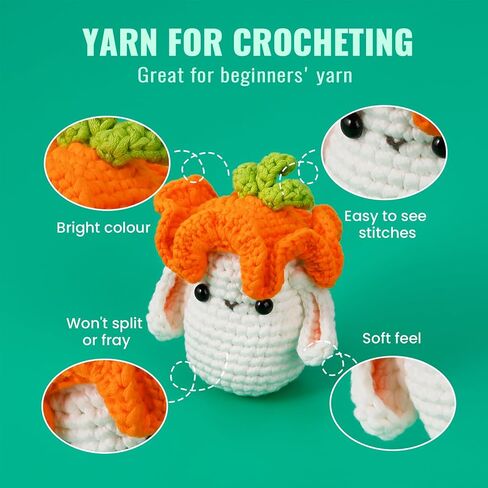 Pllieay 8 Pack of 50g Yarn for Crocheting and Knitting, 8x80m Crochet Yarn Beginner Yarn Knitting Kit with Crochet Hook, Crochet Kit with Easy-to-See Stitches - Worsted Medium #4 Yarn in Saudi Arabia