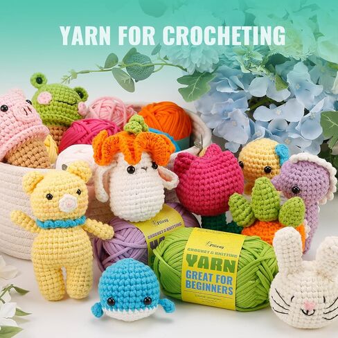Pllieay 8 Pack of 50g Yarn for Crocheting and Knitting, 8x80m Crochet Yarn Beginner Yarn Knitting Kit with Crochet Hook, Crochet Kit with Easy-to-See Stitches - Worsted Medium #4 Yarn in Saudi Arabia