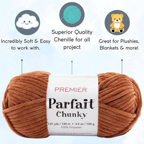 Premier Yarns Parfait Chunky White 1150-01 (3-Skein) نفس وزن Dyelot S Bulky #6 خيوط الحياكة الناعمة 100% حزمة بوليستر مع 1 حقيبة Artsiga Craft in Kuwait