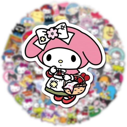 100 قطعة من ملصقات ماي ميلودي كورومي هالو كيتي، ملصقات كرتونية يابانية سينامورول كيروبي بومبورين للاطفال والمراهقين والبالغين، ملصقات فينيل متينة للابتوب للجيتار الممتص للصدمات (ملصقات سانريو) in Kuwait