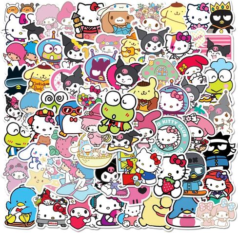 100 قطعة من ملصقات ماي ميلودي كورومي هالو كيتي، ملصقات كرتونية يابانية سينامورول كيروبي بومبورين للاطفال والمراهقين والبالغين، ملصقات فينيل متينة للابتوب للجيتار الممتص للصدمات (ملصقات سانريو) in Kuwait