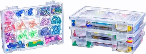 BangQiao 6 Pack Small Clear Plastic Storage Organizer Box with 8 Adjustable Dividers and 3 Fixed Sections, Stackable Carrying Case with Handle and Hinged Lid for Art, DIY Craft Supplies, Tackle in Kuwait