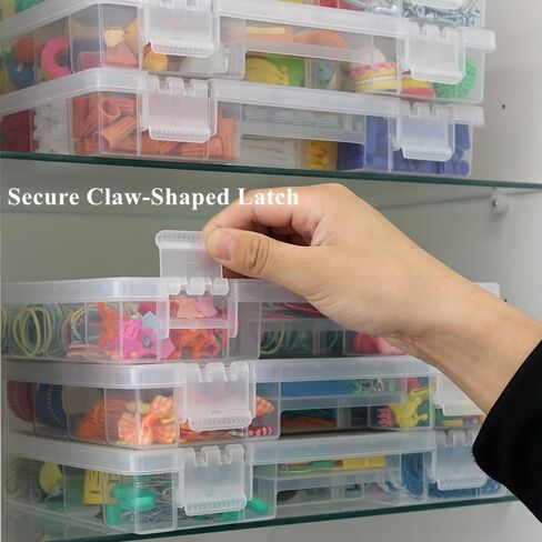BangQiao 6 Pack Small Clear Plastic Storage Organizer Box with 8 Adjustable Dividers and 3 Fixed Sections, Stackable Carrying Case with Handle and Hinged Lid for Art, DIY Craft Supplies, Tackle in Kuwait