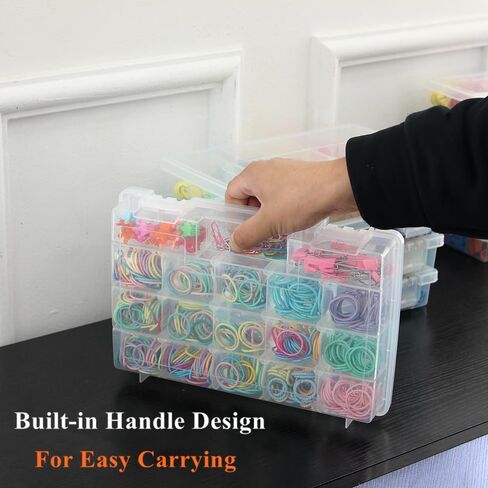 BangQiao 6 Pack Small Clear Plastic Storage Organizer Box with 8 Adjustable Dividers and 3 Fixed Sections, Stackable Carrying Case with Handle and Hinged Lid for Art, DIY Craft Supplies, Tackle in Kuwait