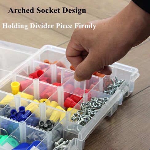 BangQiao 6 Pack Small Clear Plastic Storage Organizer Box with 8 Adjustable Dividers and 3 Fixed Sections, Stackable Carrying Case with Handle and Hinged Lid for Art, DIY Craft Supplies, Tackle in Kuwait