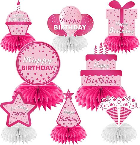 8Pcs Hot Pink Birthday Decorations Honeycomb Centerpieces for Girls Women, Happy Birthday Table Centerpieces Party Supplies, 10th 16th 21st 30th 40th 50th 60th Birthday Table Topper Décor in Kuwait