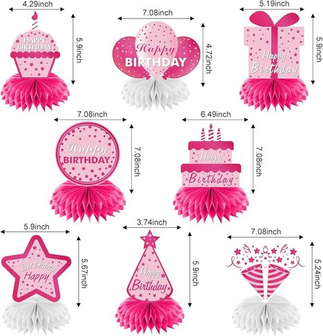 8Pcs Hot Pink Birthday Decorations Honeycomb Centerpieces for Girls Women, Happy Birthday Table Centerpieces Party Supplies, 10th 16th 21st 30th 40th 50th 60th Birthday Table Topper Décor in Kuwait