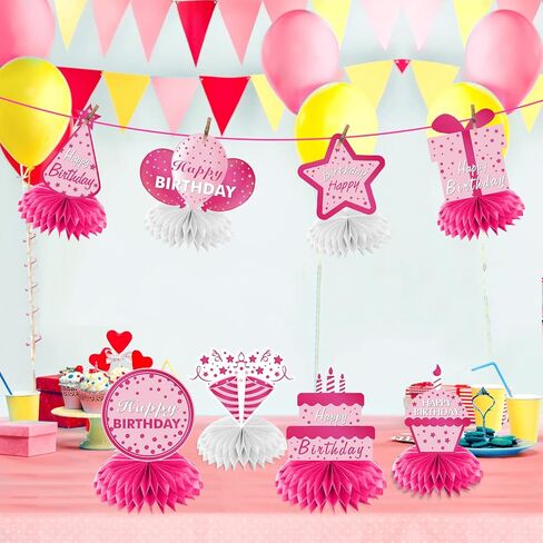 8Pcs Hot Pink Birthday Decorations Honeycomb Centerpieces for Girls Women, Happy Birthday Table Centerpieces Party Supplies, 10th 16th 21st 30th 40th 50th 60th Birthday Table Topper Décor in Kuwait