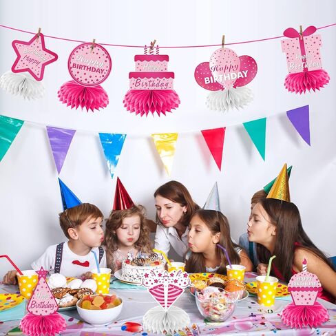 8Pcs Hot Pink Birthday Decorations Honeycomb Centerpieces for Girls Women, Happy Birthday Table Centerpieces Party Supplies, 10th 16th 21st 30th 40th 50th 60th Birthday Table Topper Décor in Kuwait