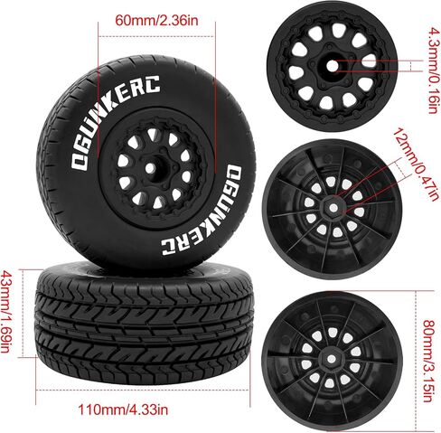 OGRC 4PCS 12mm Hex Tires Plastic Wheel Rims with Foam Inserts Rubber Tyres for 1/10 Tires for Traxxas Slash Redcat Axial Redcat HSP Tamiya HPI Kyosho RC Short Course Truck in Saudi Arabia