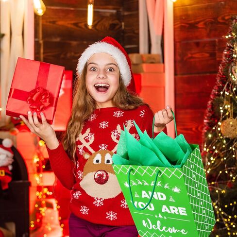 Qilery 24 Pack 13'' Large Funny Christmas Gifts Christmas Funny Bags with Tissue Paper Funny Gift Bags for Adults Funny Christmas Wrapping Paper Birthday Gift Bag Reusable Paper for Christmas Party in Saudi Arabia