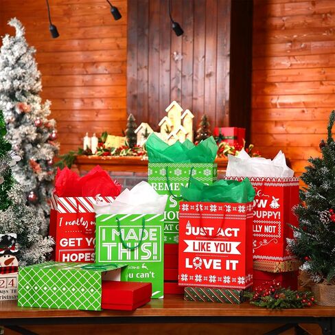 Qilery 24 Pack 13'' Large Funny Christmas Gifts Christmas Funny Bags with Tissue Paper Funny Gift Bags for Adults Funny Christmas Wrapping Paper Birthday Gift Bag Reusable Paper for Christmas Party in Saudi Arabia