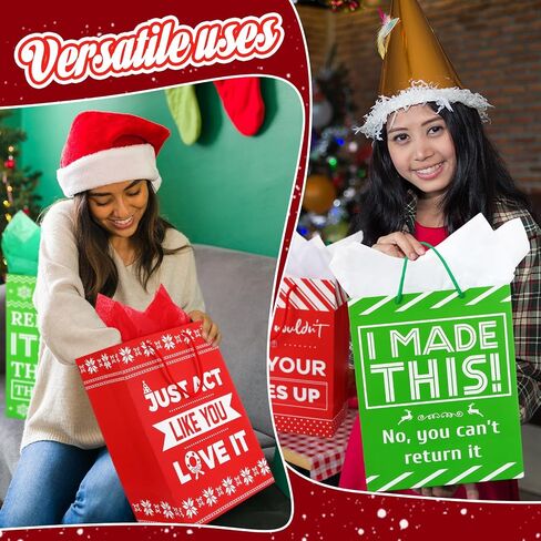 Qilery 24 Pack 13'' Large Funny Christmas Gifts Christmas Funny Bags with Tissue Paper Funny Gift Bags for Adults Funny Christmas Wrapping Paper Birthday Gift Bag Reusable Paper for Christmas Party in Saudi Arabia