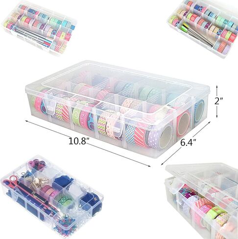 15 Large Grids Clear Plastic Organizer Storage Box for Washi Tape,Adjustable Compartments with Dividers,Container Holder for Ribbon,Sewing,Thread,Masking Tape,DIY Sticker Roll Tape in Saudi Arabia
