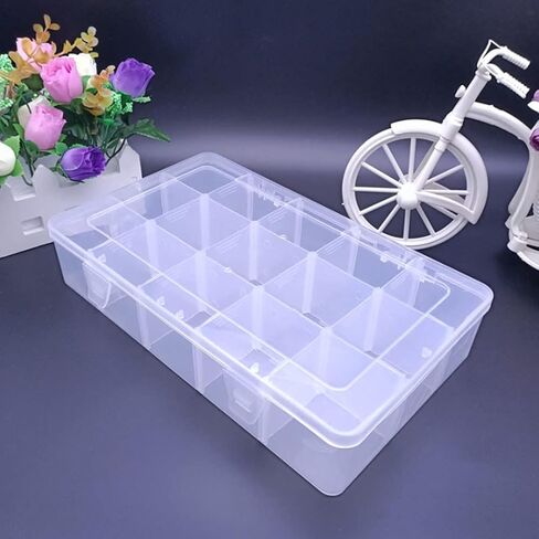15 Large Grids Clear Plastic Organizer Storage Box for Washi Tape,Adjustable Compartments with Dividers,Container Holder for Ribbon,Sewing,Thread,Masking Tape,DIY Sticker Roll Tape in Saudi Arabia