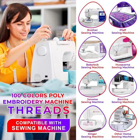100 Colors Polyester Machine Embroidery Thread Kit 500M (550Y) Each Spool - Works with Brother Colors Babylock Janome Singer Husqvarna Bernina Sewing and Embroidery Machines in Saudi Arabia