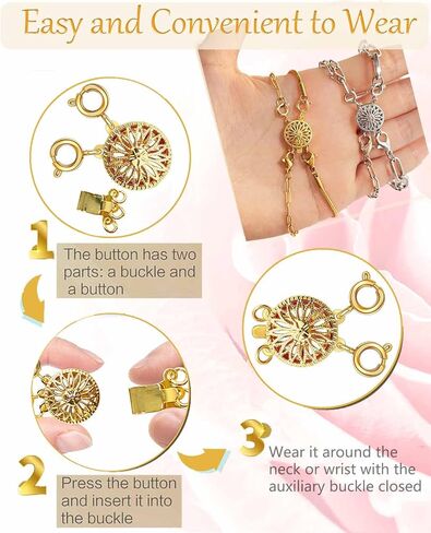 مشبك فاصل للقلادة للنساء من الذهب والفضة عيار 14 قيراط خال من التشابك، مشبك قفل مجوهرات امان محول سلسلة موسع in Kuwait