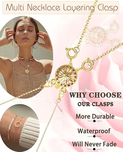 مشبك فاصل للقلادة للنساء من الذهب والفضة عيار 14 قيراط خال من التشابك، مشبك قفل مجوهرات امان محول سلسلة موسع in Kuwait