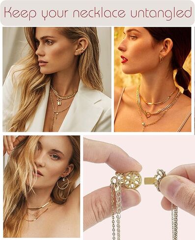 مشبك فاصل للقلادة للنساء من الذهب والفضة عيار 14 قيراط خال من التشابك، مشبك قفل مجوهرات امان محول سلسلة موسع in Kuwait