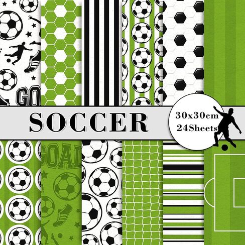 Whaline 24 Sheet Soccer Pattern Paper 30 x 30cm Soccer Ball Field Scrapbook Paper Double-Sided Sport Decorative Craft Paper Folded Flat for DIY Background Card Making Junk Journal Supplies, 12 Design in Saudi Arabia
