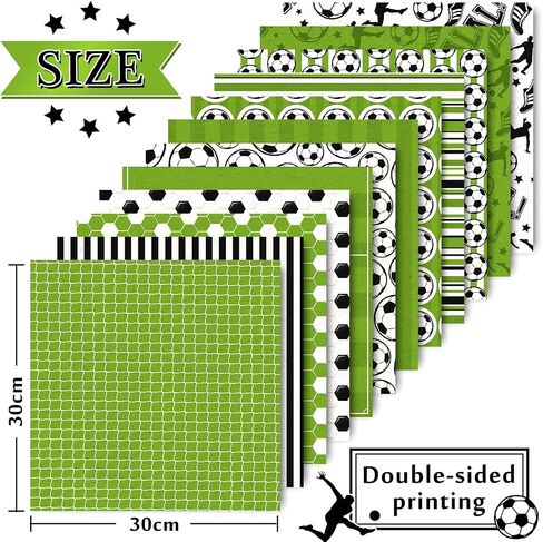 Whaline 24 Sheet Soccer Pattern Paper 30 x 30cm Soccer Ball Field Scrapbook Paper Double-Sided Sport Decorative Craft Paper Folded Flat for DIY Background Card Making Junk Journal Supplies, 12 Design in Saudi Arabia