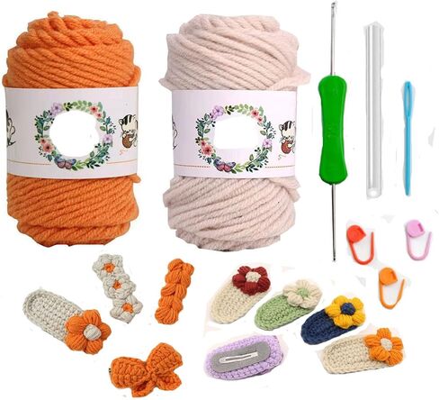 أحدث مجموعة كروشيه للمبتدئين لعام 2023 من هوريور - 4 قطع مشابك شعر مصنوعة يدويًا مع دروس فيديو خطوة بخطوة لمشابك الشعر للحياكة والحياكة (بيج/برتقالي) in Kuwait