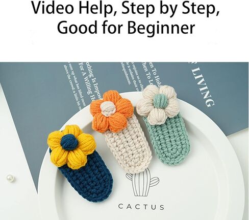 أحدث مجموعة كروشيه للمبتدئين لعام 2023 من هوريور - 4 قطع مشابك شعر مصنوعة يدويًا مع دروس فيديو خطوة بخطوة لمشابك الشعر للحياكة والحياكة (بيج/برتقالي) in Kuwait