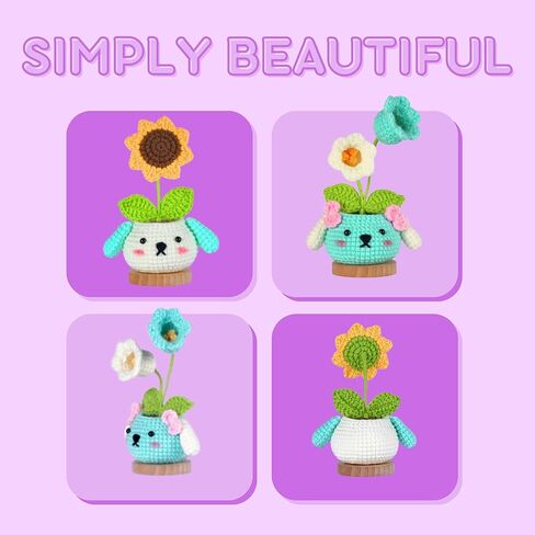 طقم كروشيه للمبتدئين، طقم كروشيه للكبار. مجموعات زهرة الكروشيه، نمطين من النباتات. أوعية حيوانات لطيفة. مع دليل التعليمات خطوة بخطوة والفيديو التعليمي. in Kuwait