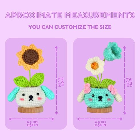 طقم كروشيه للمبتدئين، طقم كروشيه للكبار. مجموعات زهرة الكروشيه، نمطين من النباتات. أوعية حيوانات لطيفة. مع دليل التعليمات خطوة بخطوة والفيديو التعليمي. in Kuwait