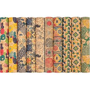 10 Pcs 9''x13'' Cork Fabric Natural Color Retro Faux Leather Sheets,Thin Soft Cork Ribbon Fabric Suitable for Bags, Laptop Case, Packaging Material or DIY Crafts (Print Pattern 3) in Kuwait