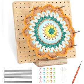 Crochet Blocking Board, Crochet Accessories for Knitting Crochet and Granny Squares, Crochet Square Blocking Board Baffles with 20 Stainless Steel Needles, Gifts for Mother, Grandmother, 9.3 X 9.3IN in Saudi Arabia