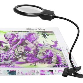 5D Diamond Painting Tools, LED Light with Magnifiers for Diamond Painting, 4X & 6X Magnifier LED Light with Clip and Flexible Neck, 5D Diamond Painting and Cross Stitch Tool Accessory Magnifier Lamp