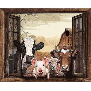 Farmhouse Animal Sheep Paint By Bumbers For Adults Beginner Farm Sheep DIY Paint by Numbers Acrylic Paint Canvas Red Farm Stack Bedroom Decor Painting Kits Farmhouse Art 16x20 Inch （DIY Frame ）