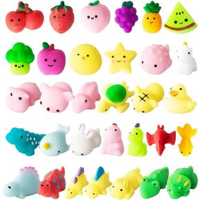Mochi Squishy Fidget Toys Pack 32 Pcs Stress Relief Squishies Squeeze Animals Dinosaur Fruits Kawaii Toy Party Favors Birthday Gifts Classroom Prizes Halloween Easter Stuffers Fidget Toys Girls Boys