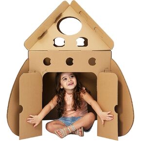 Kids Rocket Ship Cardboard Playhouse Indoor Playhose Cardboard Coloring House Toy Gift for Toddlers and Kids in Saudi Arabia
