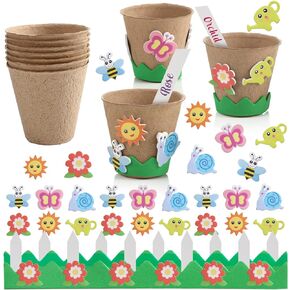 Ayfjovs Garden Paper Pot Craft Kit 15 Pack Flower Plant Spring Craft with 105 PCS Adhesive Foam Stickers and 15 PCS Paper Mache Pots, Flower Planting Growing Kit Science and Garden for Kids