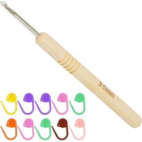 3.5mm Crochet Hook, Wooden Handle Crochet, Ergonomic Crochet with 10 PCS Stitch Markers for Arthritic Hand, and Beginners and Lovers DIY in Kuwait