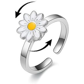 COLORFUL BLING Fidget Sunflower Evil Eye Daisy Spinner Stackable Rings Bee Butterfly Adjustable Open Rotatable CZ Cubic Zirconia Anti Stress for Women Girls Wedding Jewelry