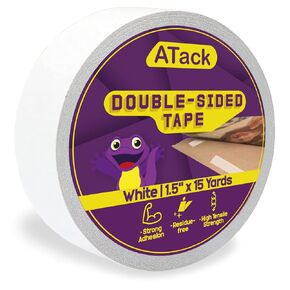 شريط ATack مزدوج الجوانب أبيض، 5.08 سم × 10 ياردات، شريط قماشي جداري لاصق ذاتي التحمل مزدوج الجوانب لقوالب الخشب والأثاث والجلود والستائر والحرف اليدوية