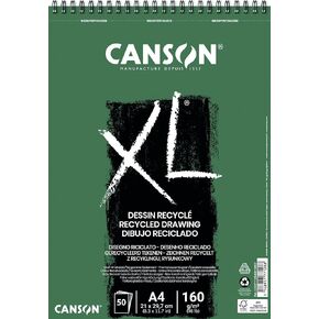 Canson XL Recycled Drawing 160gsm A4 Paper, Fine Honeycomb Grain, Spiral Pad Short Side, 50 White Sheets, Ideal for Professional Artists & Illustrators
