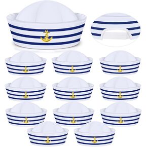 12 Pieces Sail Hats Blue with White Captain Sailor Hat for Men Women Costume Accessory Dressing up Party