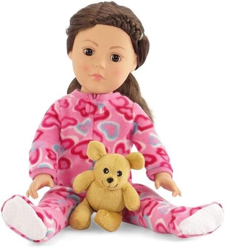 Emily Rose 18 Inch Doll Clothes Soft Footed Heart PJs Pajamas Toy Clothing Gift Set - Includes 18" Doll Sized Teddy Bear Accessory! | Gift Boxed! | Compatible with American Girl Dolls in Saudi Arabia