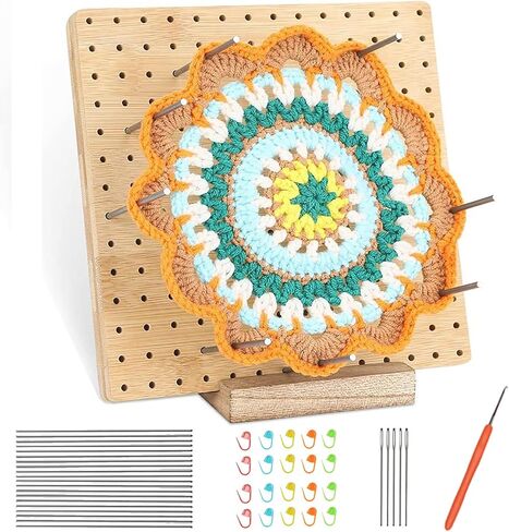 Crochet Blocking Board, Crochet Accessories for Knitting Crochet and Granny Squares, Crochet Square Blocking Board Baffles with 20 Stainless Steel Needles, Gifts for Mother, Grandmother, 9.3 X 9.3IN in Saudi Arabia