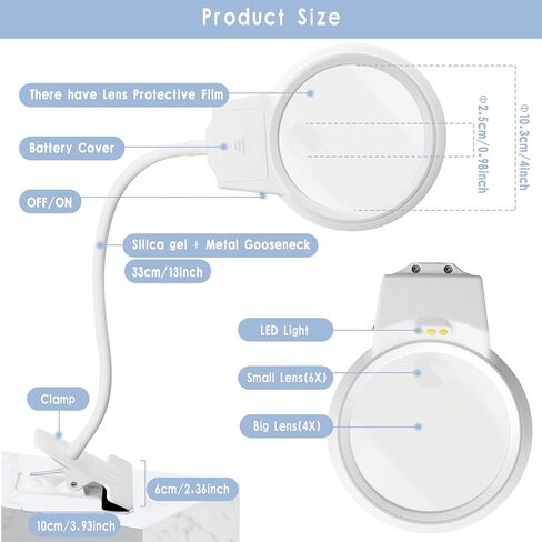 5D Diamond Painting Tools, LED Light with Magnifiers for Diamond Painting, 4X & 6X Magnifier LED Light with Clip and Flexible Neck, 5D Diamond Painting and Cross Stitch Tool Accessory Magnifier Lamp in Saudi Arabia