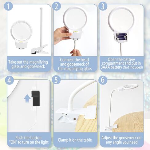5D Diamond Painting Tools, LED Light with Magnifiers for Diamond Painting, 4X & 6X Magnifier LED Light with Clip and Flexible Neck, 5D Diamond Painting and Cross Stitch Tool Accessory Magnifier Lamp in Saudi Arabia