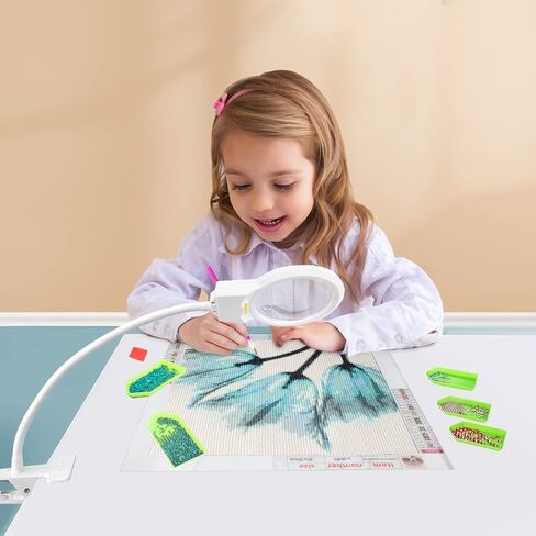 5D Diamond Painting Tools, LED Light with Magnifiers for Diamond Painting, 4X & 6X Magnifier LED Light with Clip and Flexible Neck, 5D Diamond Painting and Cross Stitch Tool Accessory Magnifier Lamp in Saudi Arabia